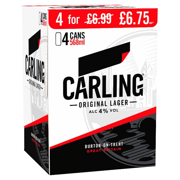 Carling Original Lager Beer Can 4 x 568ml Case of 6