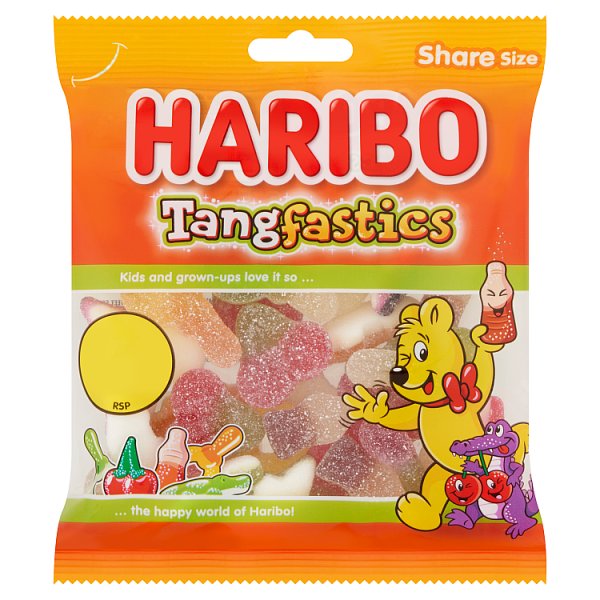 HARIBO Tangfastics Fruit & Cola Flavour Fizzy Jelly Sweets Sharing Bag 140g Case of 12