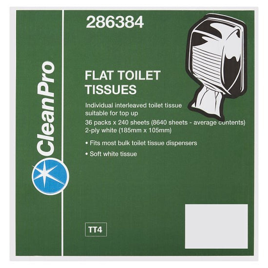 CleanPro Flat Toilet Tissues 2 Ply Case of 1 CleanPro