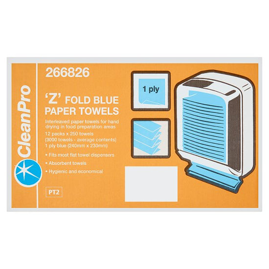 CleanPro 'Z' Fold Blue Paper Towels Case of 12 CleanPro
