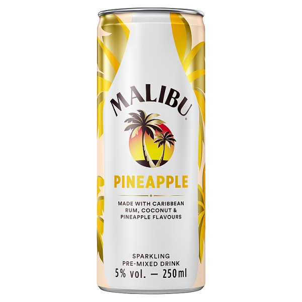 Malibu Pre-Mixed Sparkling Pineapple Rum Drink 250ml Case of 12