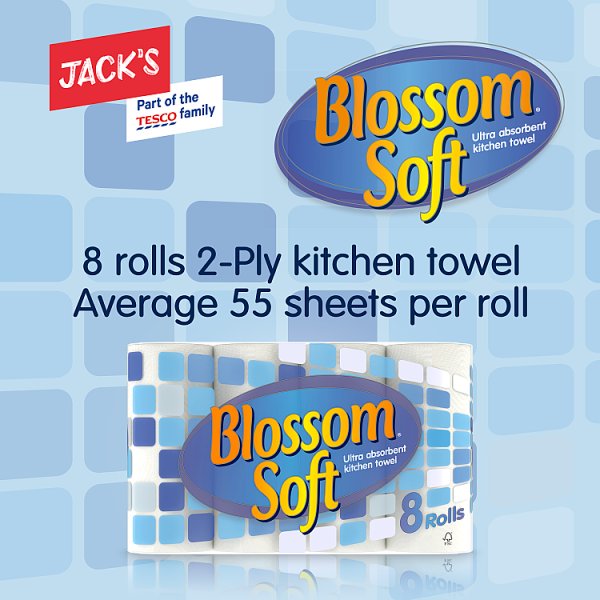 Blossom Soft 8 Ultra Absorbent Kitchen Towel Rolls x 3 (Buy 1 Get 1 Free)