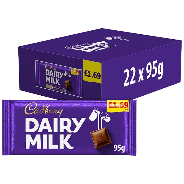 Cadbury Dairy Milk Chocolate Bar 95g PMP £1.69 Case of 22