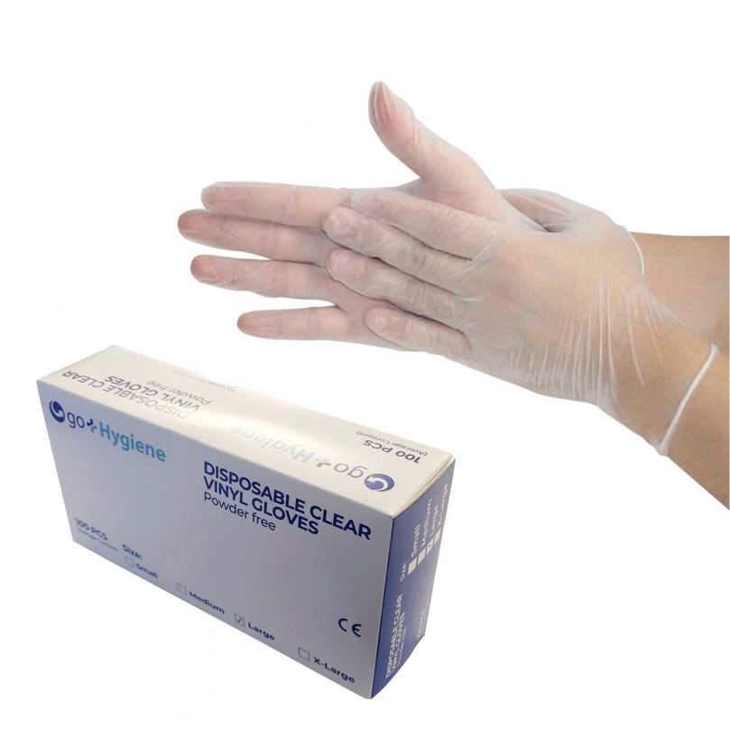 Go+Hygiene 100 Disposable Clear Vinyl Gloves Medium Go+Hygiene