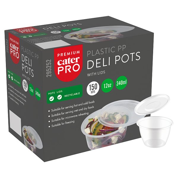 CaterPro Premium 150 Plastic PP Deli Pots with Lids 340ml