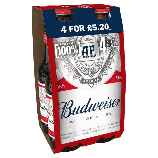 Budweiser Beer 4 x 300ml [PMP £5.20 ], Case of 6 Budweiser