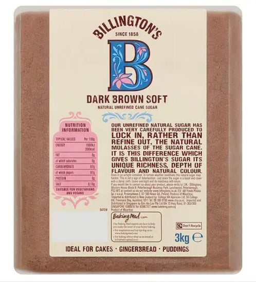 Billington's Dark Brown Soft Natural Unrefined Cane Sugar 3kg Billington