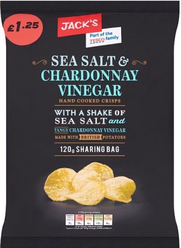 Jack's Sea Salt & Chardonnay Vinegar Hand Cooked Crisps 120g [PM £1.00 ], Case of 16 Jack's