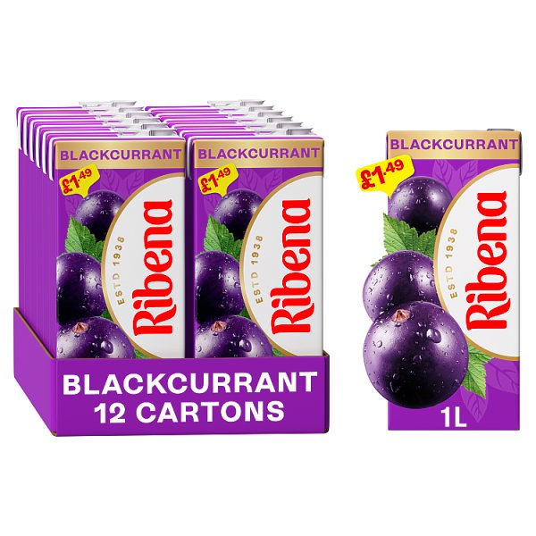 Ribena Blackcurrant Juice Drink 1L Carton [PM £1.49 ], Case of 12