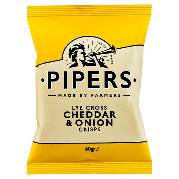 Pipers Lye Cross Cheddar & Onion Crisps 40g, Case of 24 Pipers