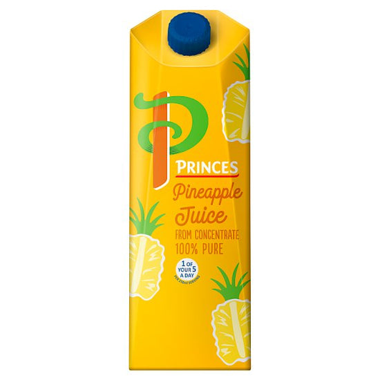 Princes 100% Pure Pineapple Juice from Concentrate 1 Litre, Case of 8 British Hypermarket-uk Princes