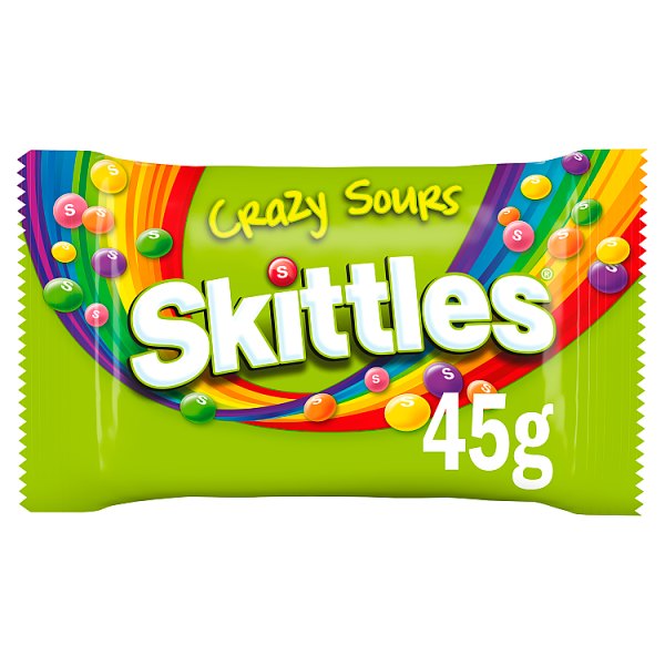 Skittles Crazy Sours Sweets Bag 45g, Case of 36 Skittles