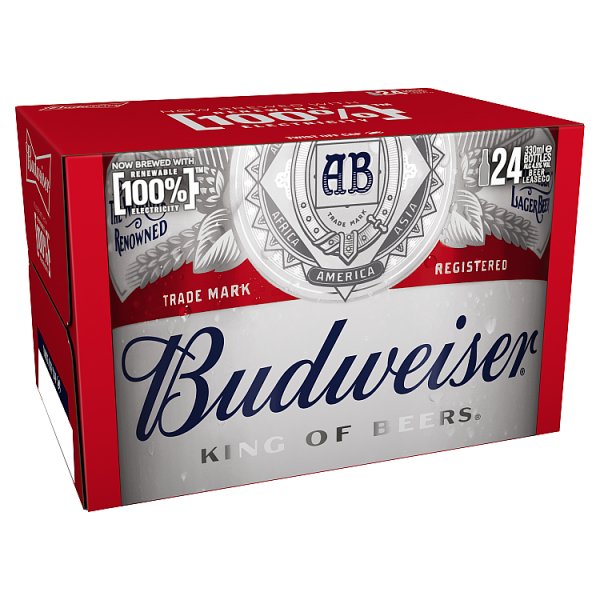 Budweiser Lager Beer Bottles 300ml Twist off cap, case of 24 Budweiser