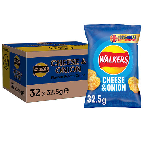 Walkers Cheese & Onion Crisps 32.5g, Case of 32 Walkers