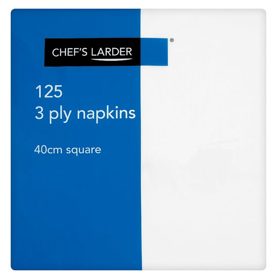 Chef's Larder 125 3 Ply White Napkins 40cm Square, Case of 8 Chef's Larder
