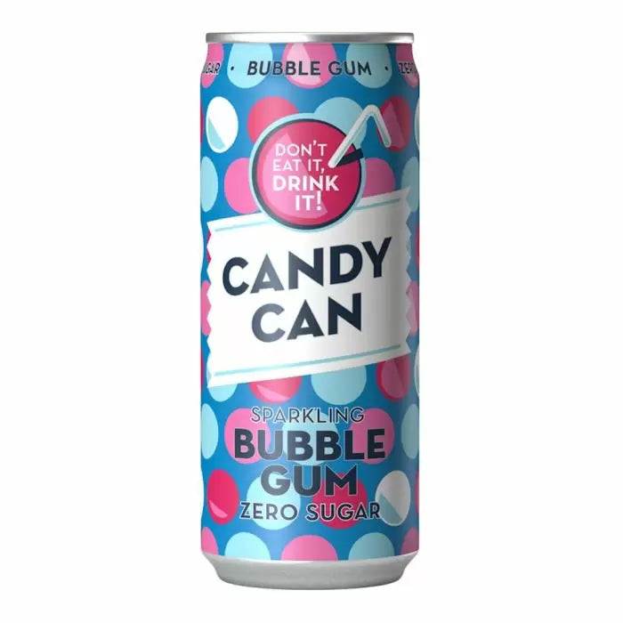 Candy Can Sparkling Bubble Gum Drink 330ml, Casae of 12 Candy Can