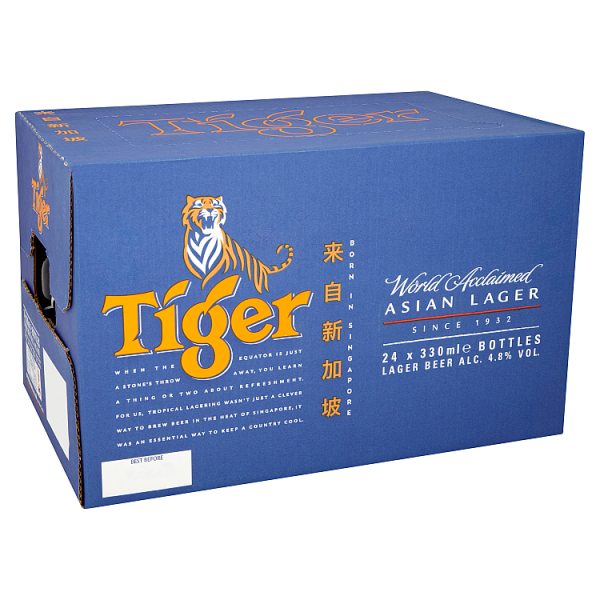 Tiger Asian Lager Beer 24 x 330ml Bottles, Case of 24 Tiger