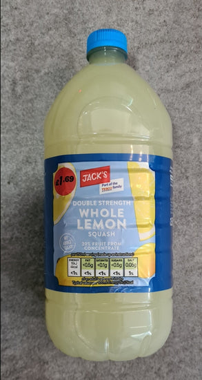 Jack's Double Strength Whole Lemon Squash 1.5 Litre [PM £1.69 Double Strength ], Case of 8 Jack's