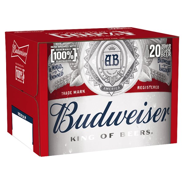 Budweiser Lager Beer Bottles 20 x 300ml Budweiser