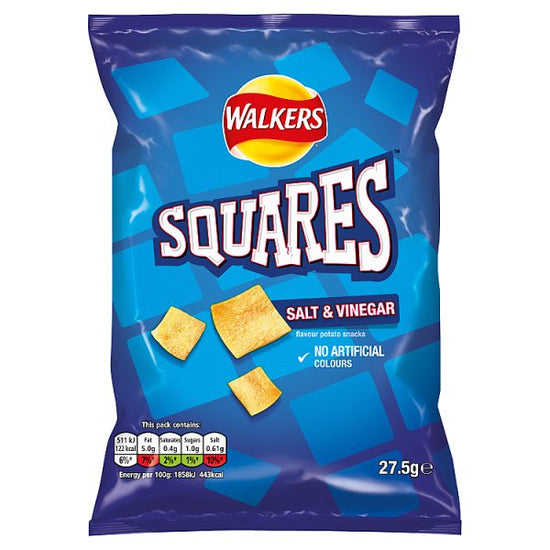 Walkers Squares Salt & Vinegar Snacks 27.5g, Case of 32 Squares