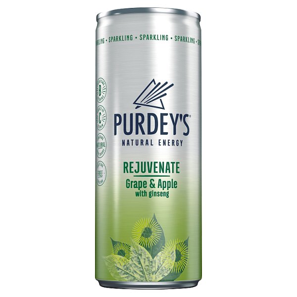Purdey's Natural Energy Rejuvenate Grape & Apple with Ginseng 250ml, Case of 12 British Hypermarket-uk Purdey's