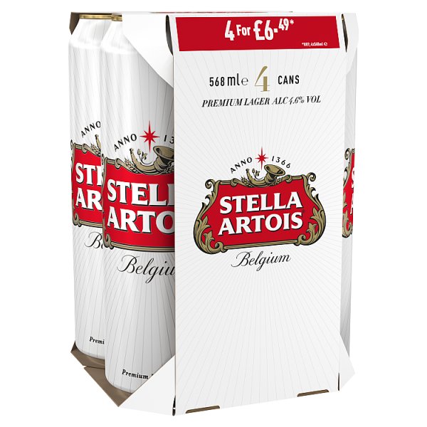 Stella Artois Belgium Premium Lager Beer Cans 4 x 568ml, Case of 6 British Hypermarket-uk Stella Artois