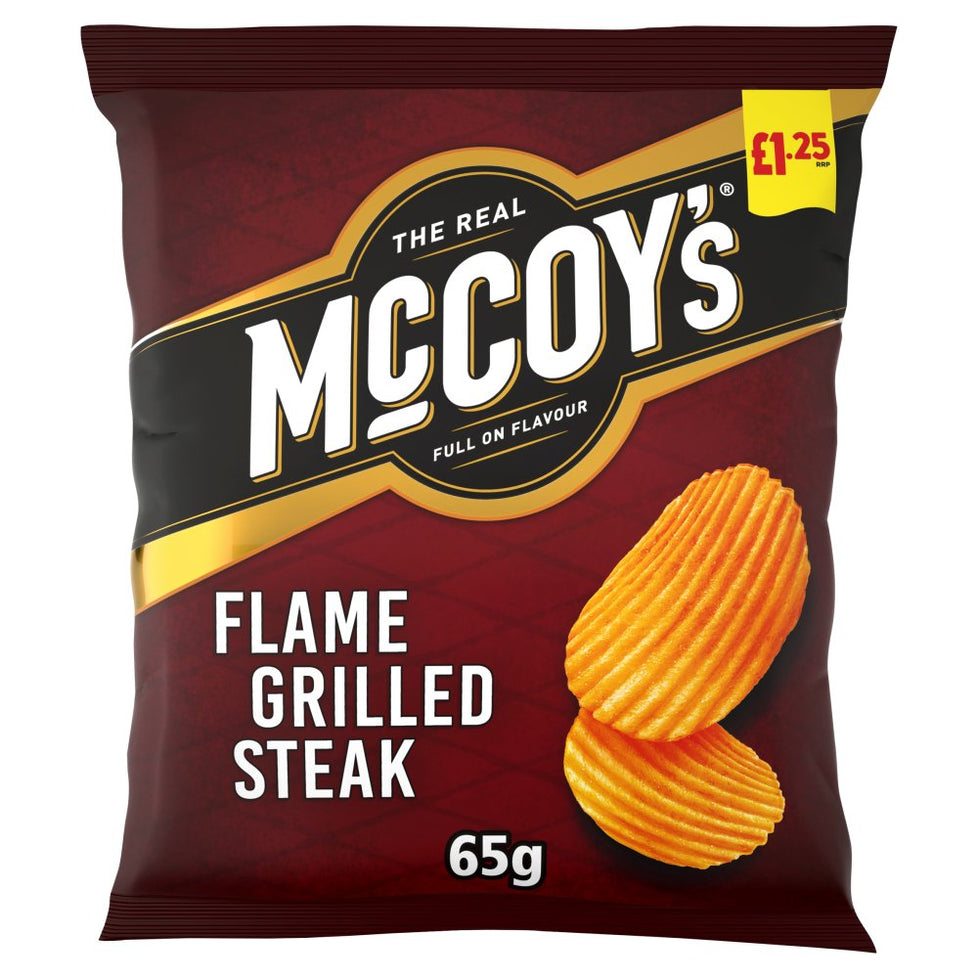 McCoy's Ridge Cut Flame Grilled Steak Flavour Potato Crisps 65g [PM £1.25 ], Case of 20 McCoy's