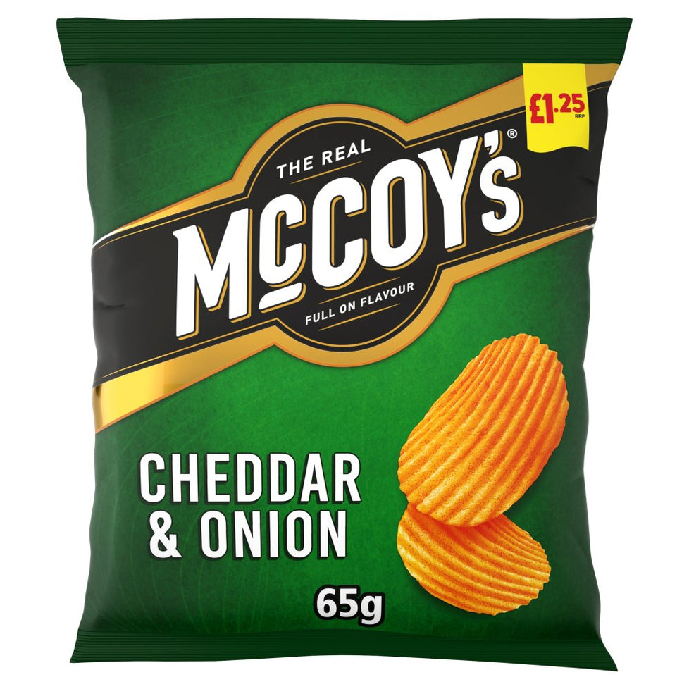 McCoy's Ridge Cut Cheddar & Onion Flavour Potato Crisps 65g [PM £1.25 ], Case of 20 McCoy's