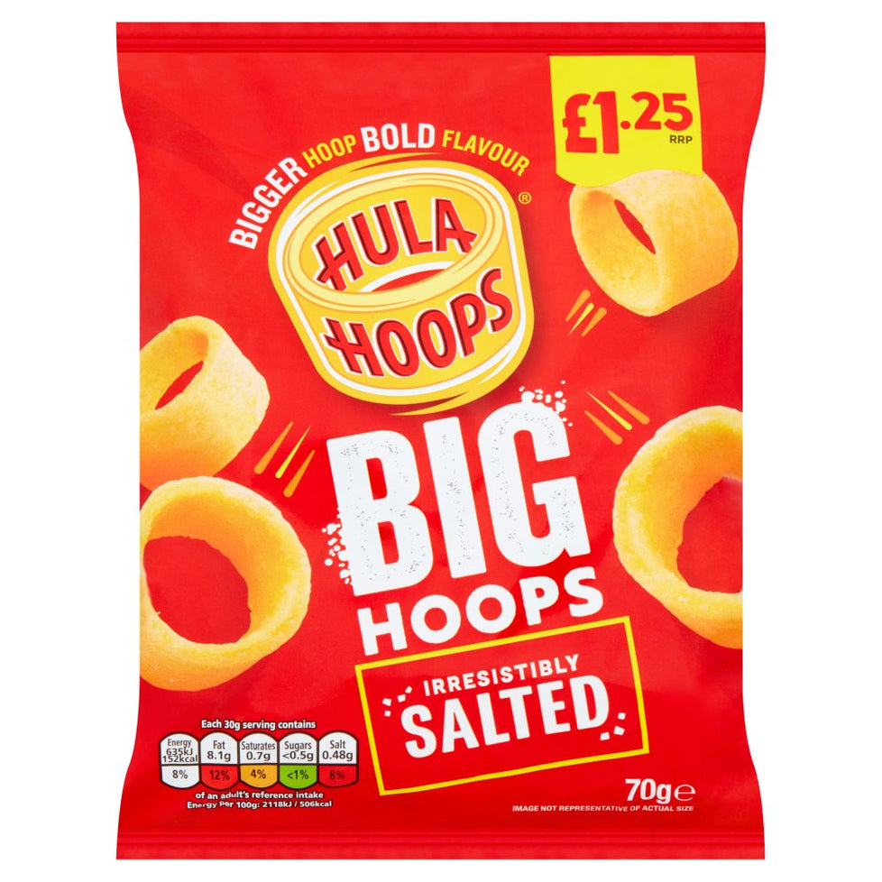 Hula Hoops Big Hoops Salted 70g [PM £1.25 ], Case of 20 Hula Hoops