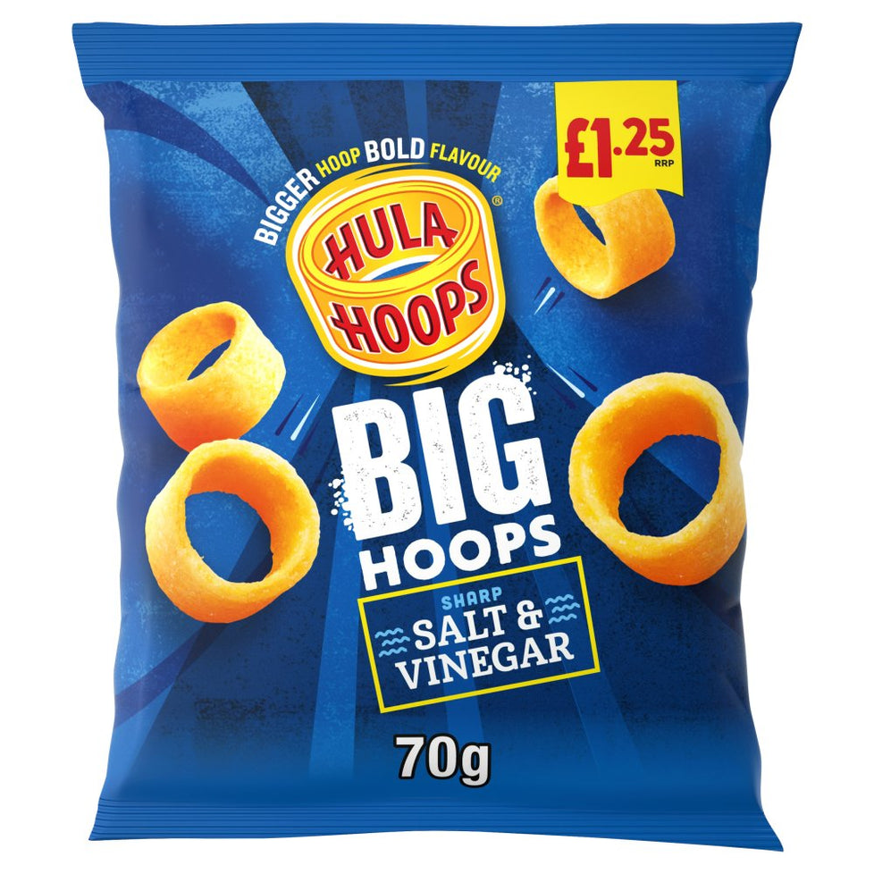Hula Hoops Big Hoops Sharp Salt & Vinegar Flavour 70g [PM £1.25 ], Case of 20 Hula Hoops