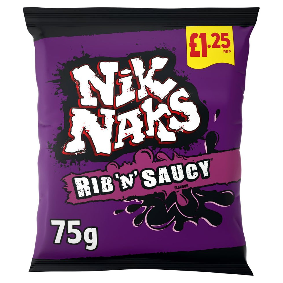 Nik Naks Rib 'N' Saucy Crisps 75g, [PM £1.00 ], Case of 20 Nik Naks