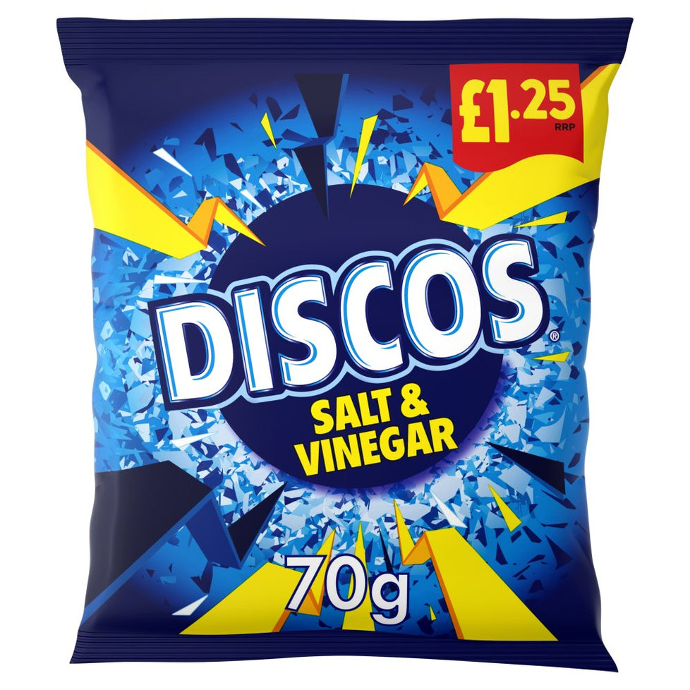 Discos Salt & Vinegar Crisps 70g, [PM £1.25], Case of 16 Discos