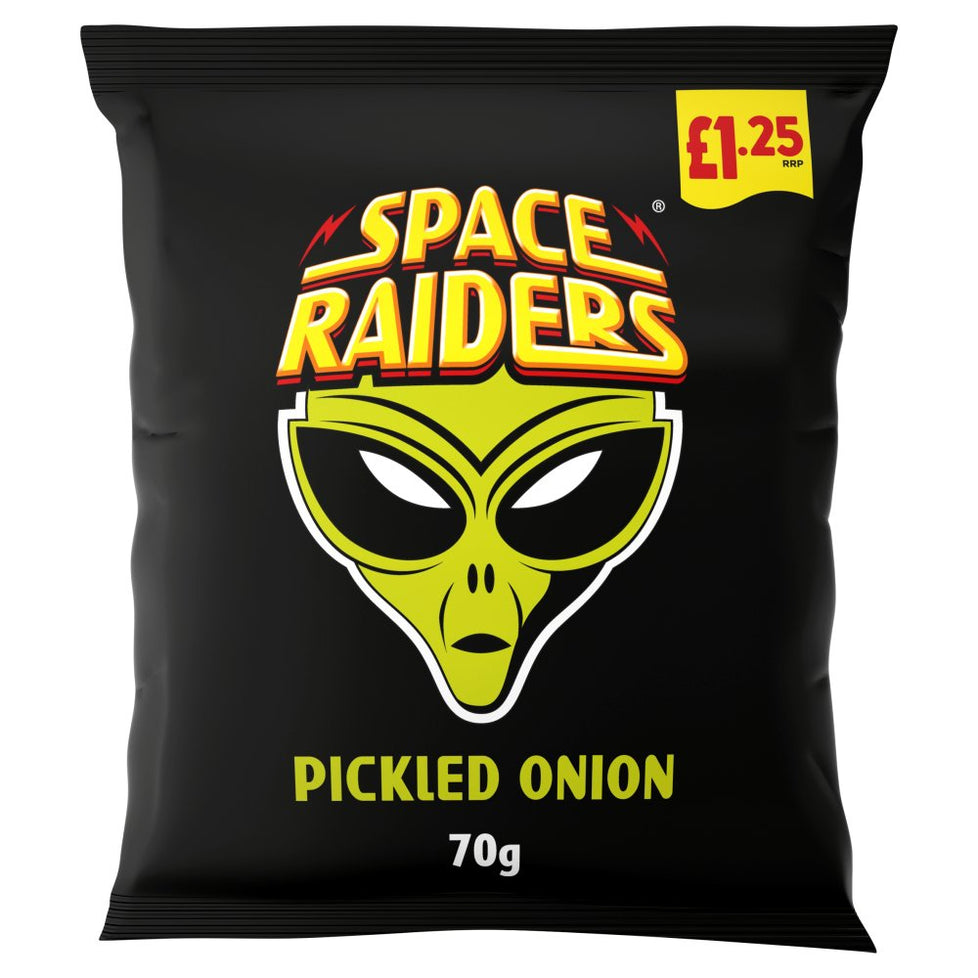 Space Raiders Pickled Onion Crisps 70g, [PM £1.25], Case of 20 (Save £2.60 Space Raiders