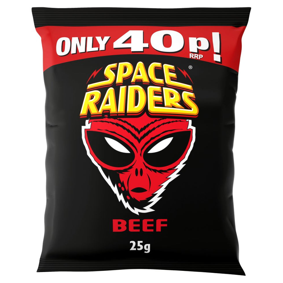 Space Raiders Beef Flavour Cosmic Corn Snacks 25g [PM 35p ], Case of 36 Space Raiders