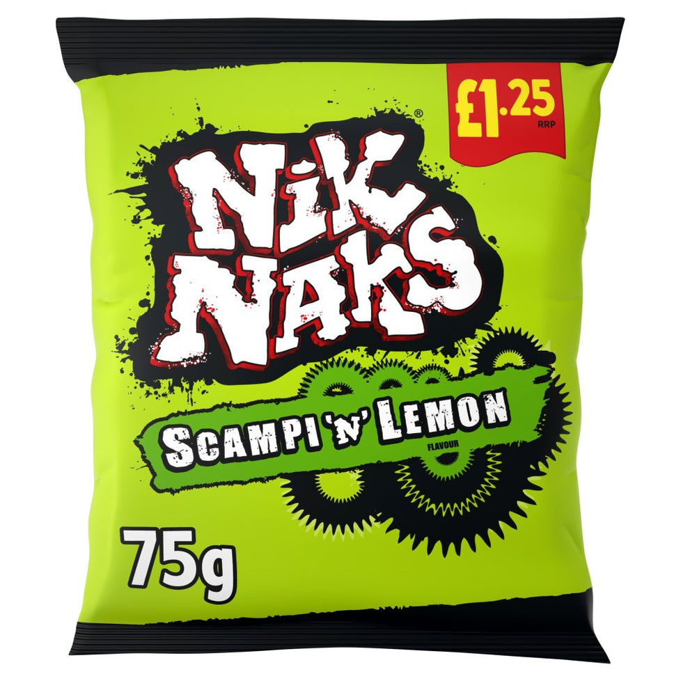 NiK NAKS Scampi 'N' Lemon Flavour 75g [PM £1.00 ], Case of 20 Nik Naks