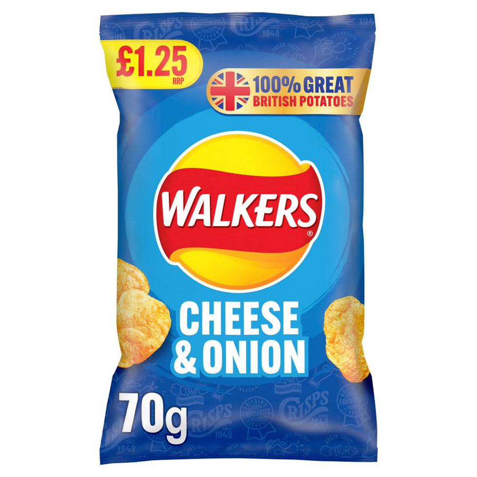Walkers Cheese & Onion Crisps 70g [PM £1.25 ], Case of 15 Walkers