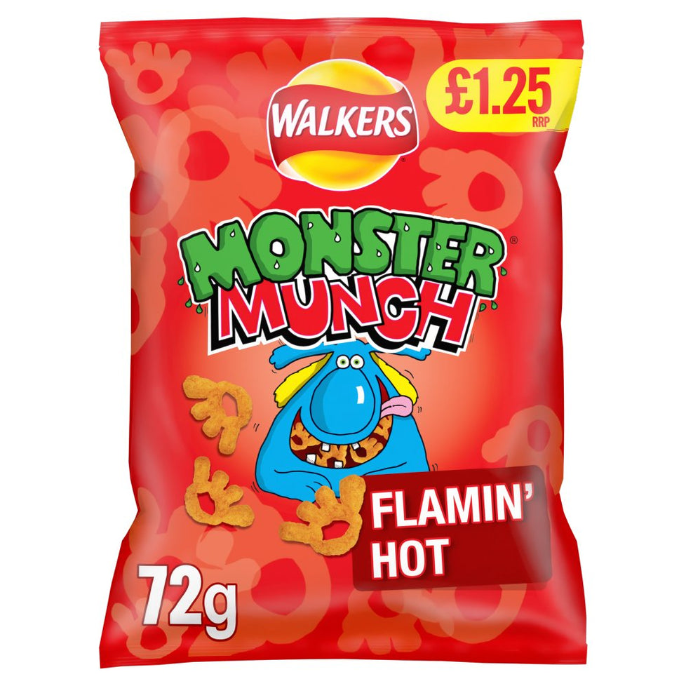 Walkers Monster Munch Flamin' Hot Snacks 72g [PM £1.25 ], Case of 15 Walkers