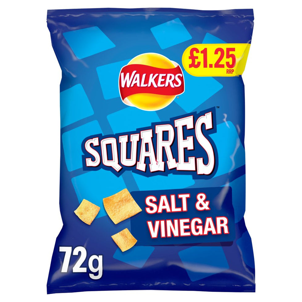 Walkers Squares Salt & Vinegar Snacks 72g [PM £1.25 ], Case of 15 Squares