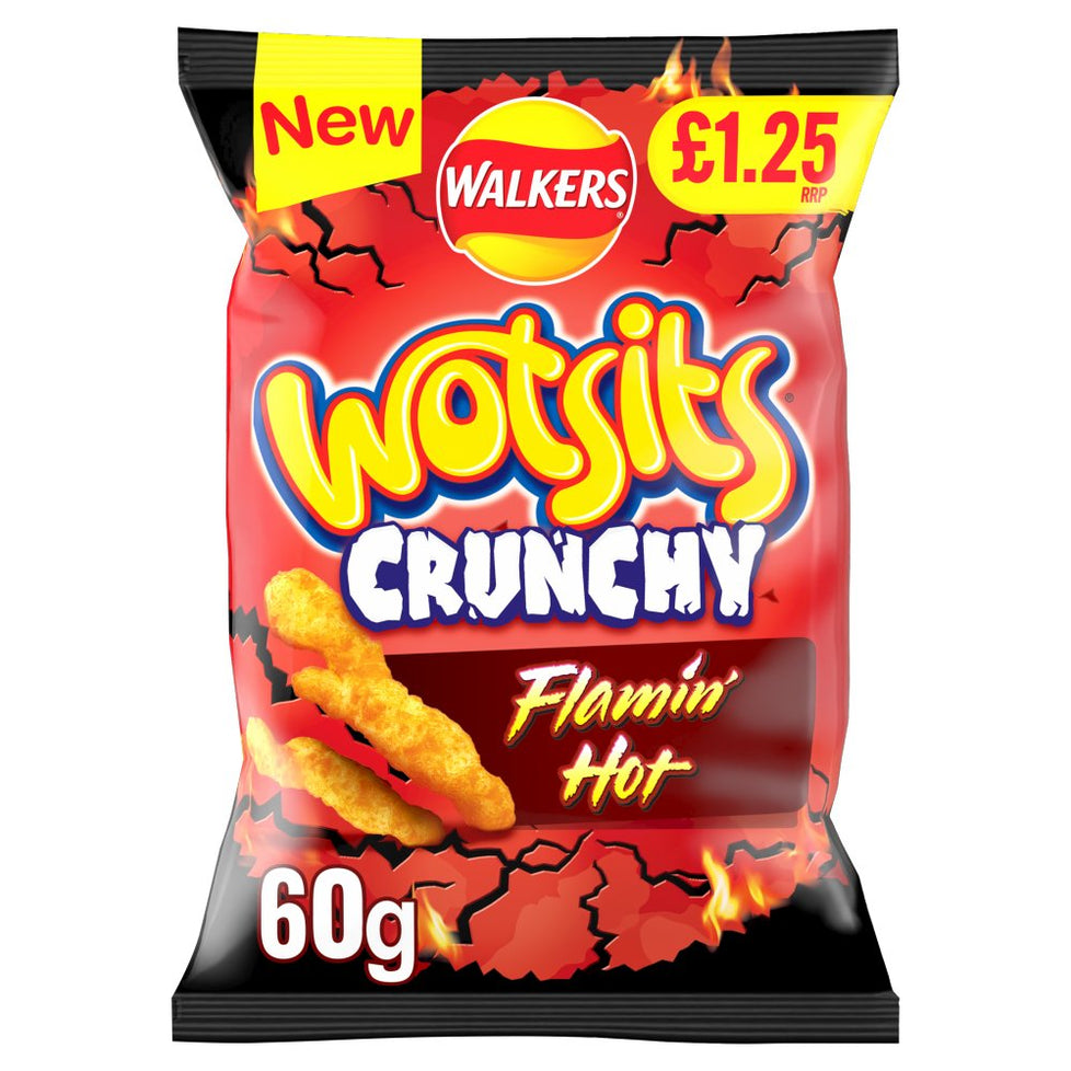 Walkers Wotsits Flamin' Hot Snacks 60g [PM £1.25 ], Case of 15 Wotsits