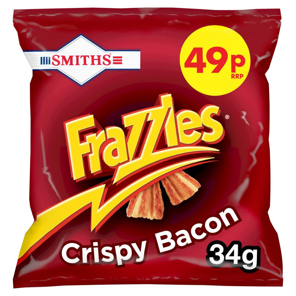 Smiths Frazzles Crispy Bacon Snacks 49p RRP PMP 34g, Case of 30 Smiths Frazzles