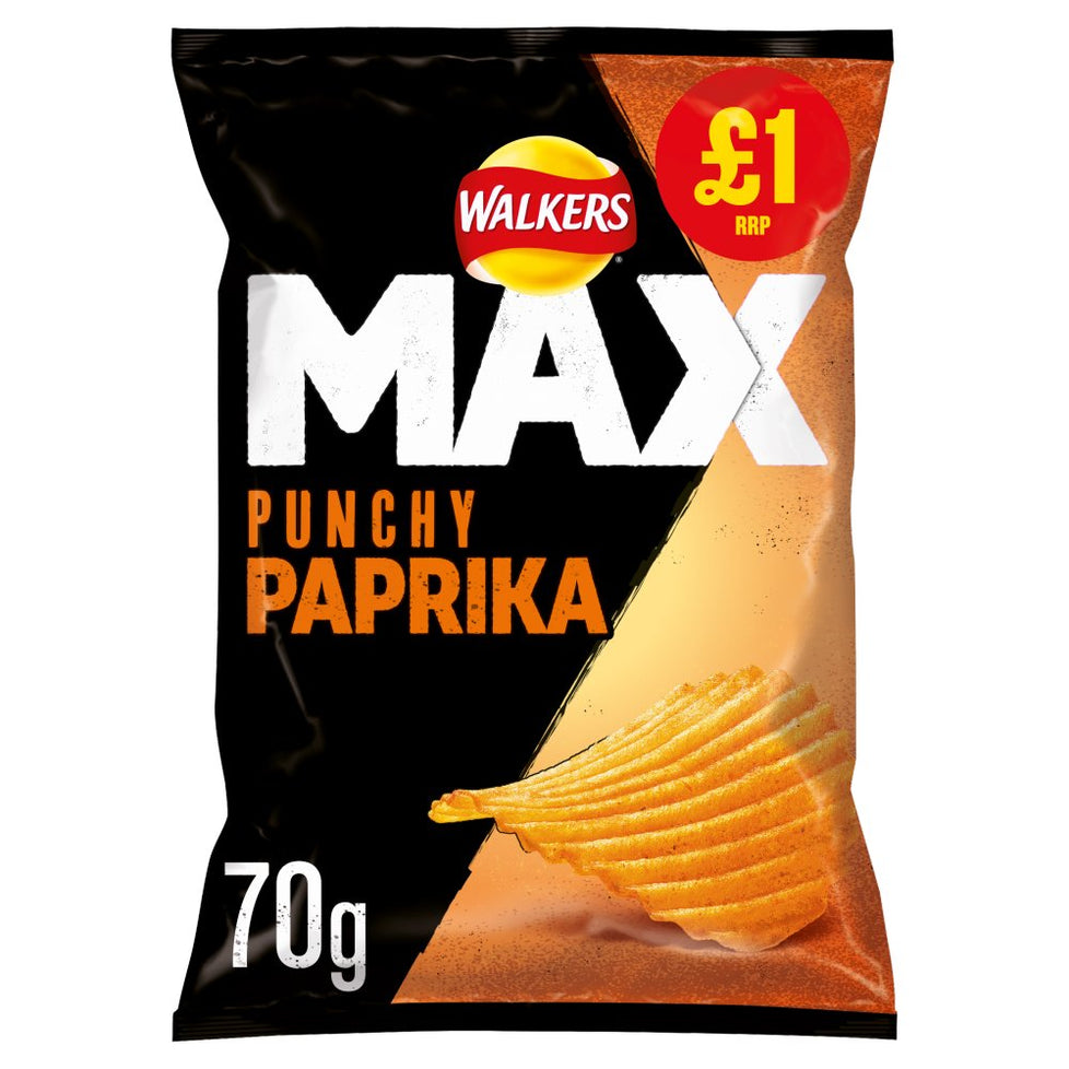 Walkers Max Punchy Paprika Crisps 70g [PM £1.00 ], Case of 15 Walkers