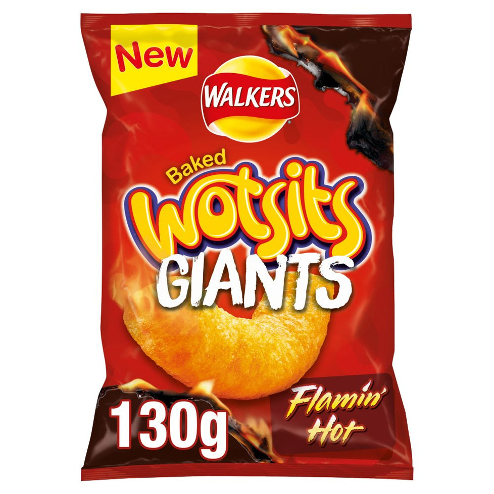 Walkers Wotsits Giants Flamin' Hot Snacks 130g, Case of 9 Wotsits