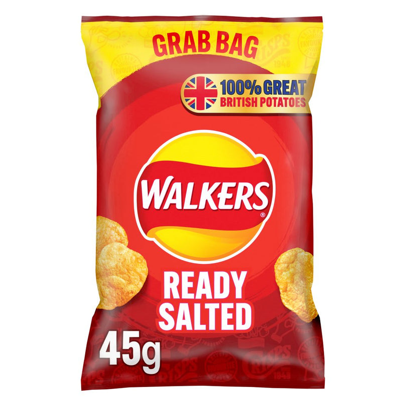 Walkers Ready Salted Crisps 45g, Case of 32 Walkers