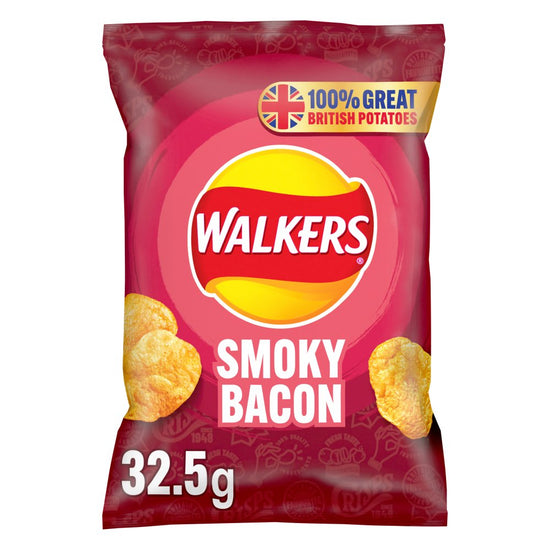 Walkers Smoky Bacon Crisps 32.5g, Case of 32 Walkers