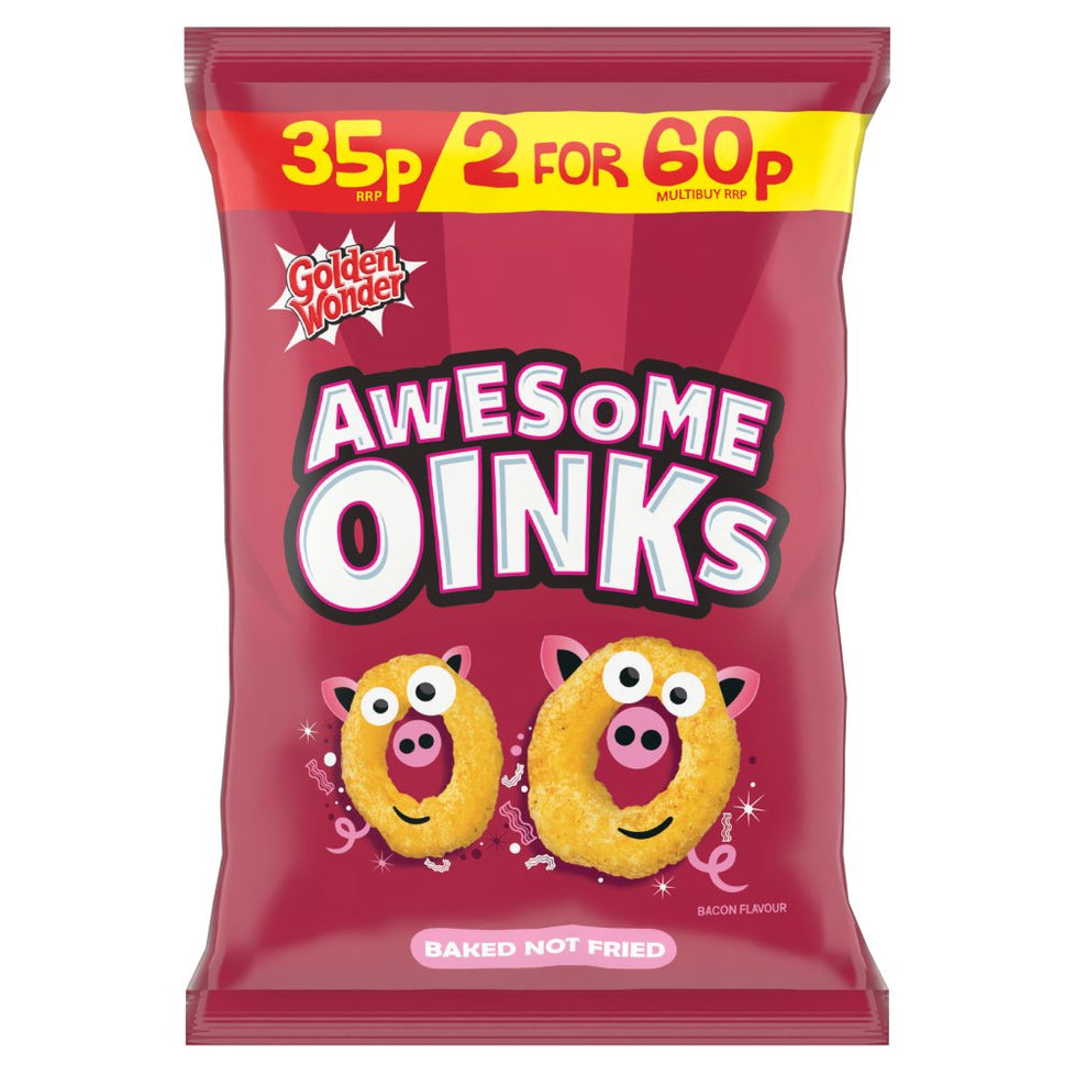 Golden Wonder Awesome Oinks Bacon Flavour 22g [PM 35p 2 for 60p ], Case of 36 Golden Wonder