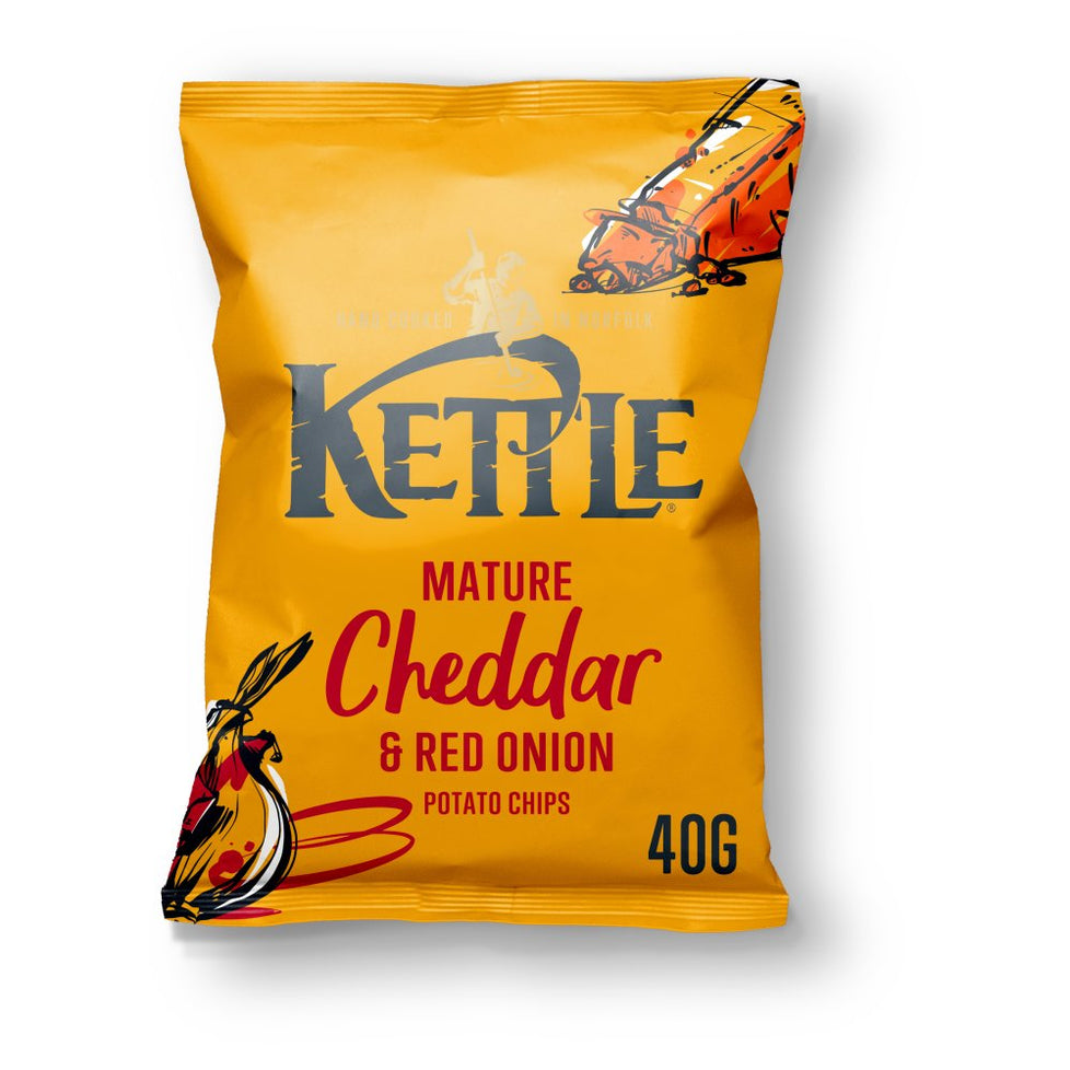 Kettle Mature Cheddar & Red Onion Potato Chips 40g, Case of 18 Kettle