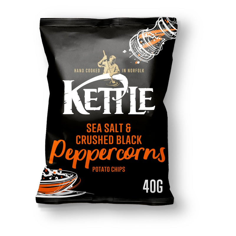 Kettle Sea Salt & Crushed Black Peppercorns Potato Chips 40g, Case of 18 Kettle