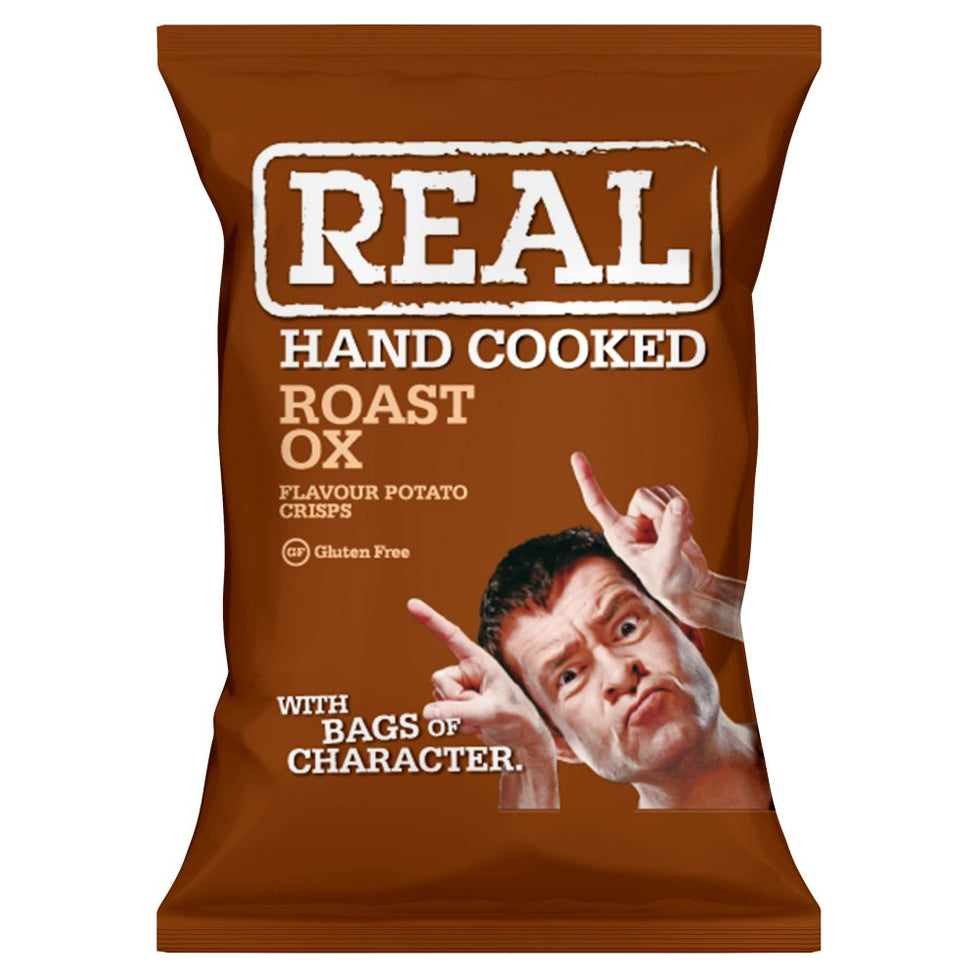 REAL Hand Cooked Roast Ox Flavour Potato Crisps 45g, Case of 18 Real