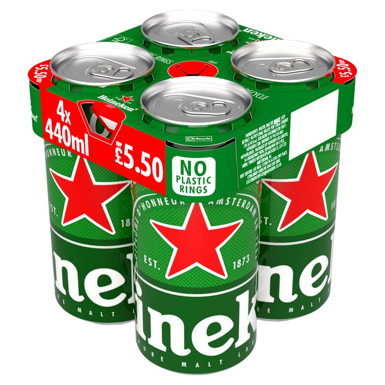 Heineken Lager Beer 4 x 440ml Cans [PM £5.50 ], Case of 6 Heineken