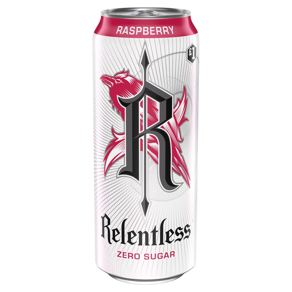 Relentless Raspberry Zero Energy Drink 500ml [PM £1.00 ], Case of 12 Relentless